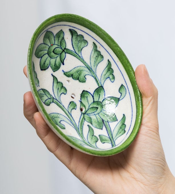 Soap Dish - blue pottery - vert - POR556