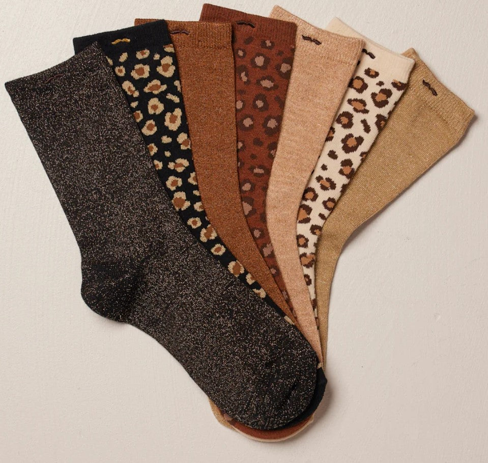 Coffret de 7 chaussettes semainier - Léopard et paillettes