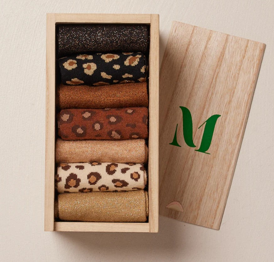Coffret de 7 chaussettes semainier - Léopard et paillettes