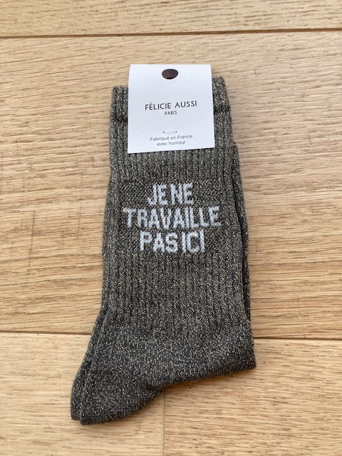Chaussettes - Je ne travaille pas ici - gris brun paillettes - 36/40