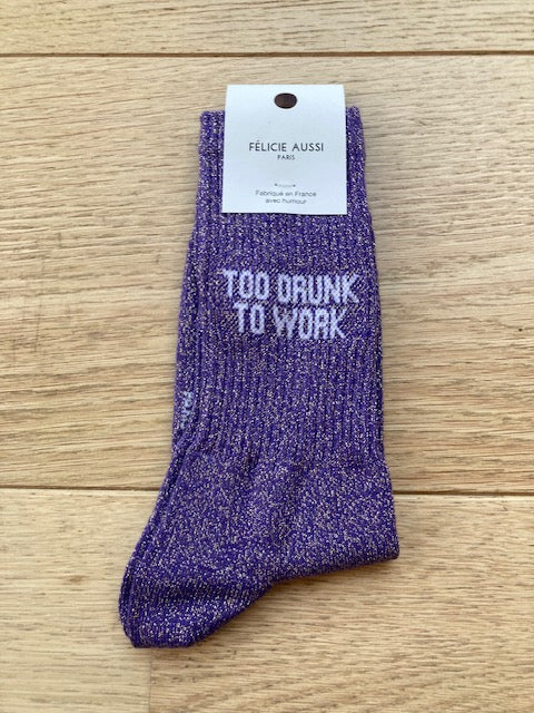 Chaussettes - Too drunk to work - violet paillettes - 36/40