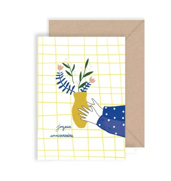 Carte double avec enveloppe - Anniversaire fleuri