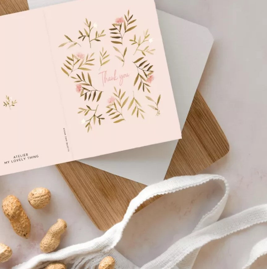 Carte avec enveloppe - Thank you rose fleurs