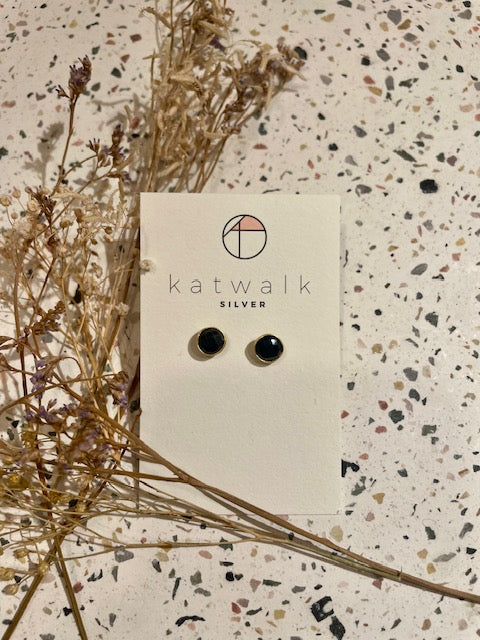 Boucles d'oreilles - or - grande pierre noire