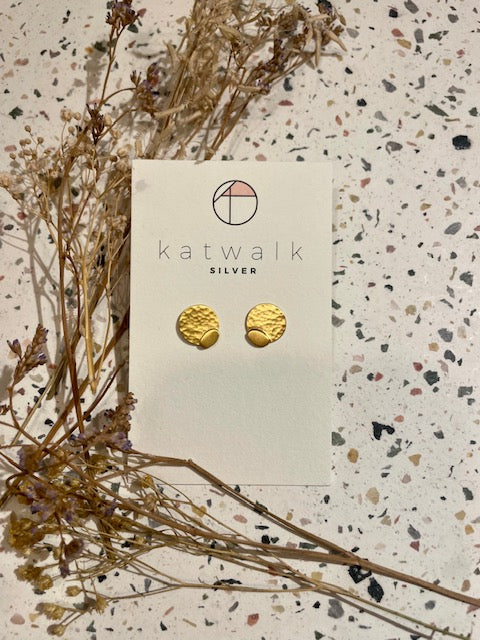 Boucles d'oreilles - or - rond plein martelé + pastille