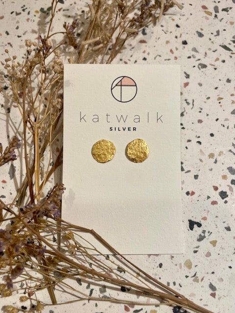 Boucles d'oreilles - or - rond moyen martelé