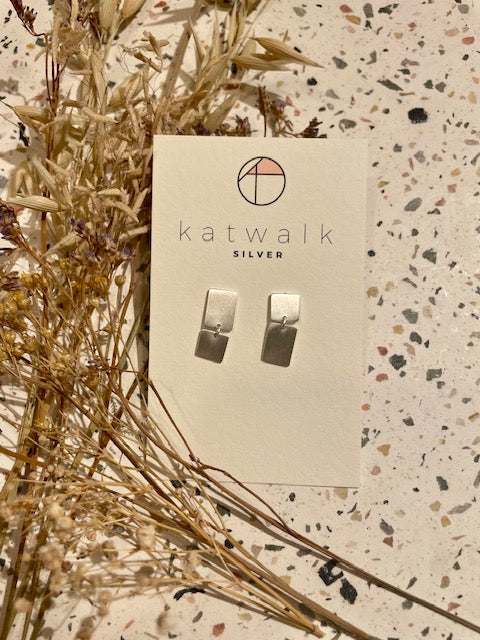 Boucles d'oreilles asymétriques - argent - rectangle & carré
