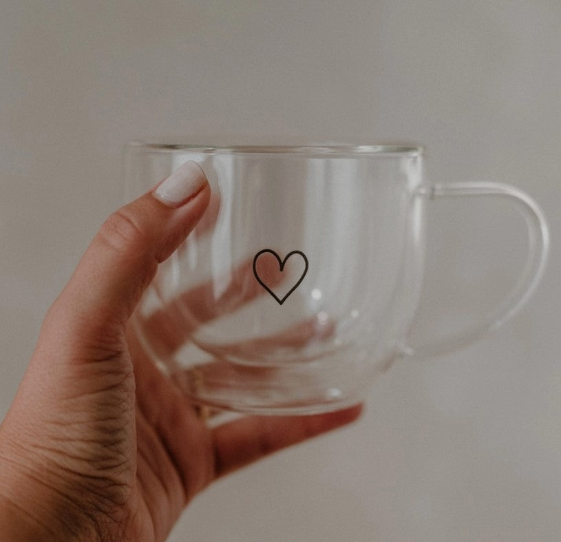 Tasse en verre à double paroi - coeur