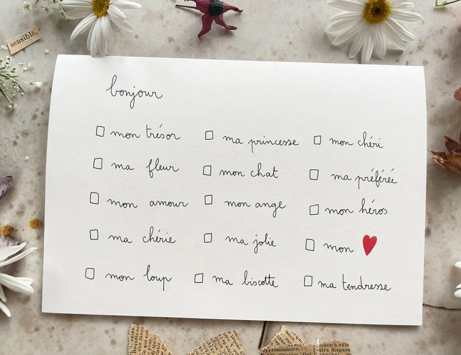 Carte Postale Double - bonjour à cocher - mixte