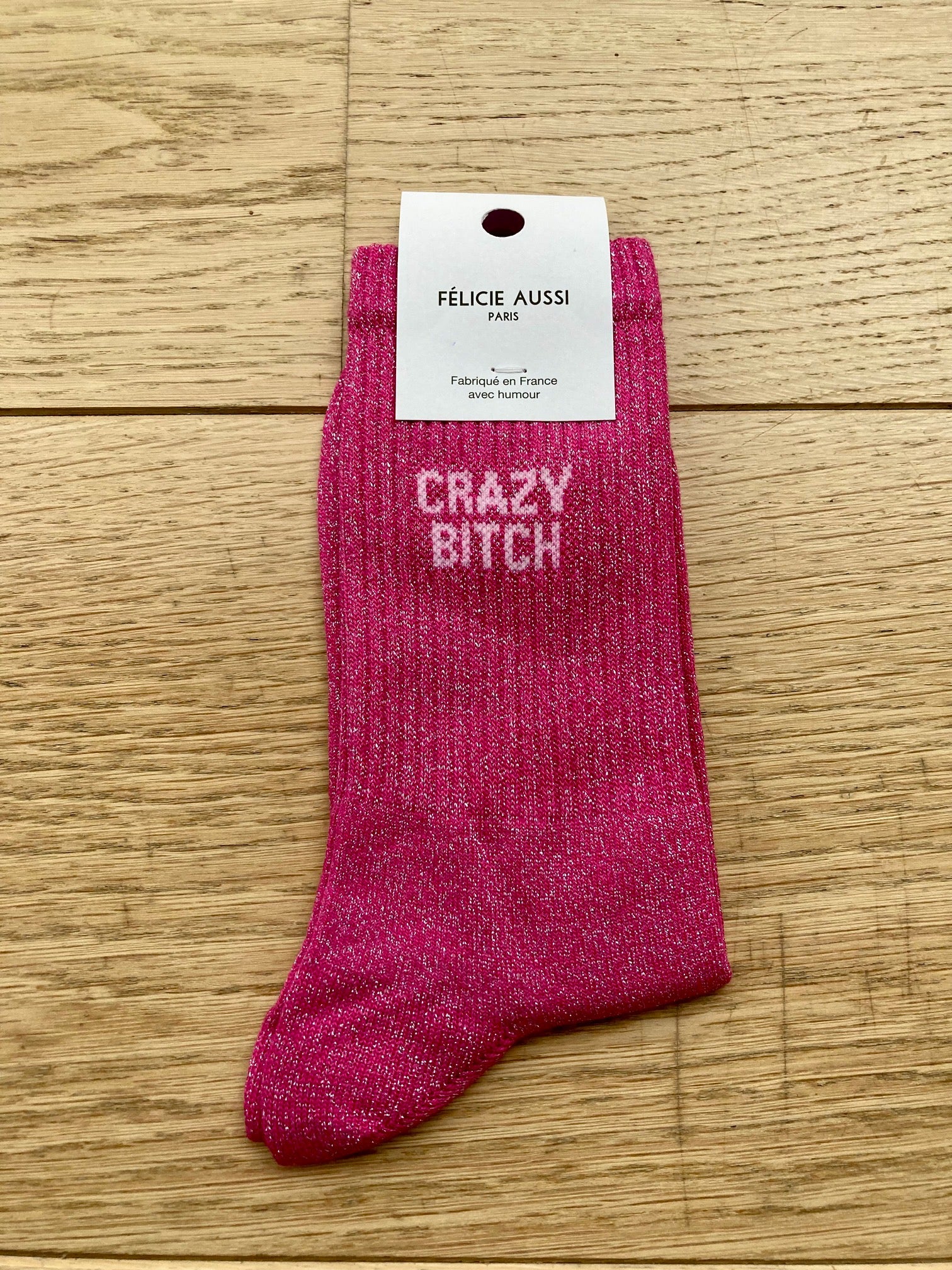 Chaussettes - Crazy bitch - paillettes fucshia - 36/40