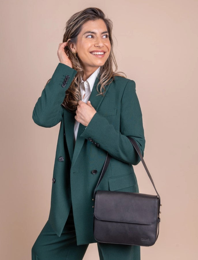 Sac Gina - cuir classique lisse - Noir
