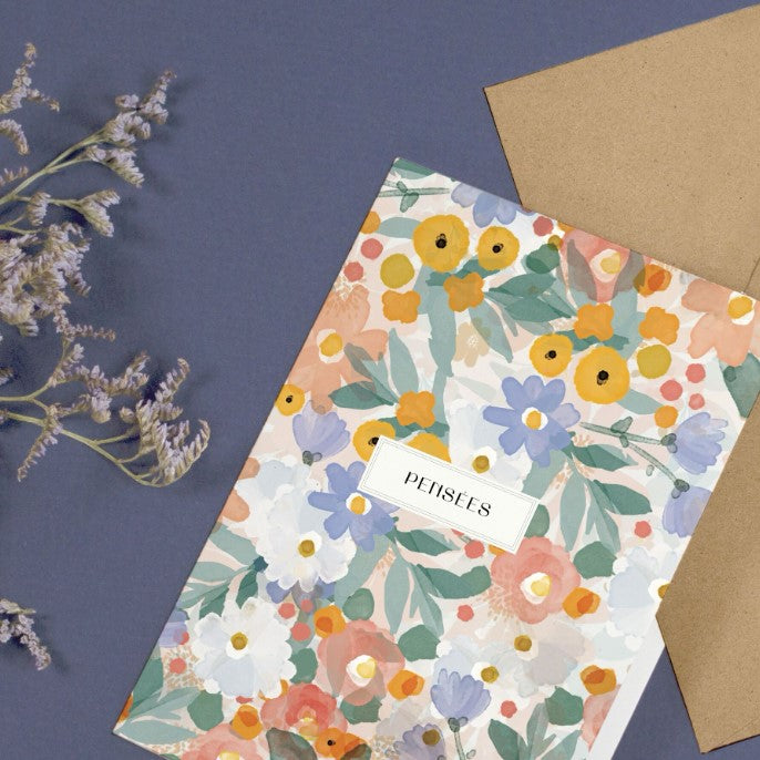 Carte double avec enveloppe - Pensées