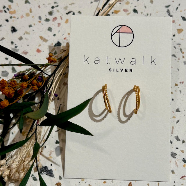 Boucles d'oreilles - or - doubles créoles torsadée et lisse