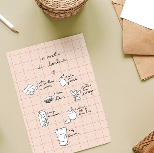 Carte avec enveloppe - Recette du bonheur