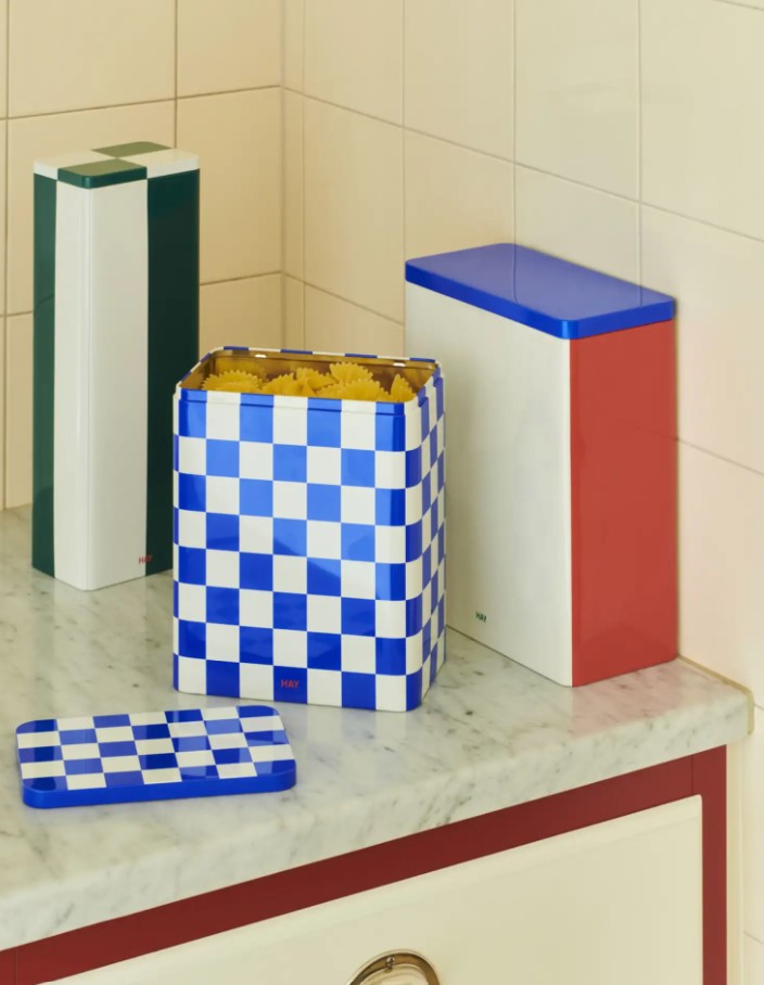 Boite métallique reclangulaire - Tin Container - bleu roi et blanc