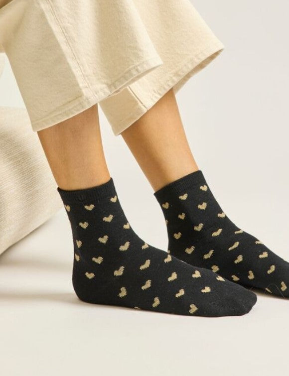 Pack de 3 chaussettes - Petit coeur noir doré