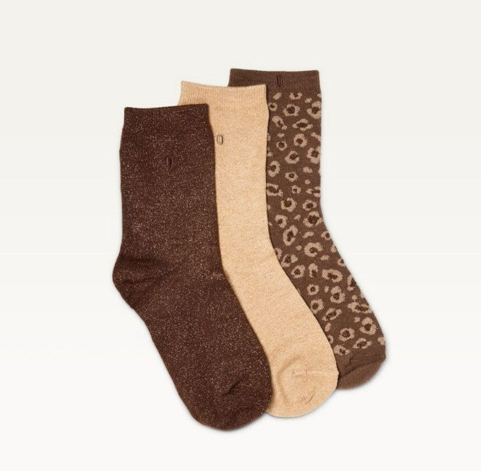 Pack de 3 chaussettes - Paillettes et léopard marron doré