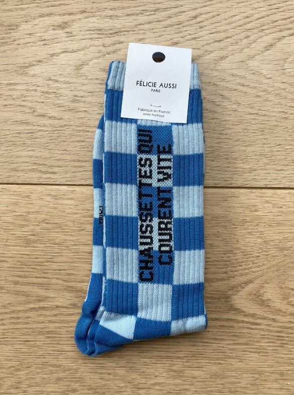 Chaussettes - Qui courent vite - damier bleu - 40/45