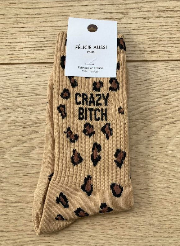 Chaussettes - Crazy bitch - léopard sable - 36/40