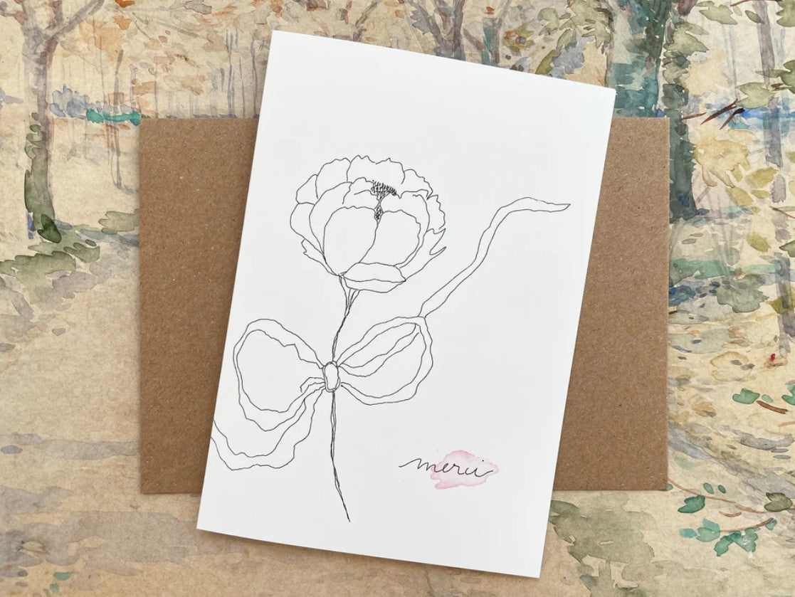 Carte Postale Double - Merci pivoine