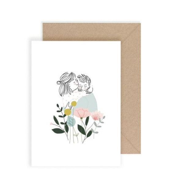 Carte avec enveloppe - Les amoureux en fleurs
