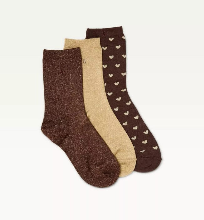 Pack de 3 chaussettes - Petit coeur marron doré