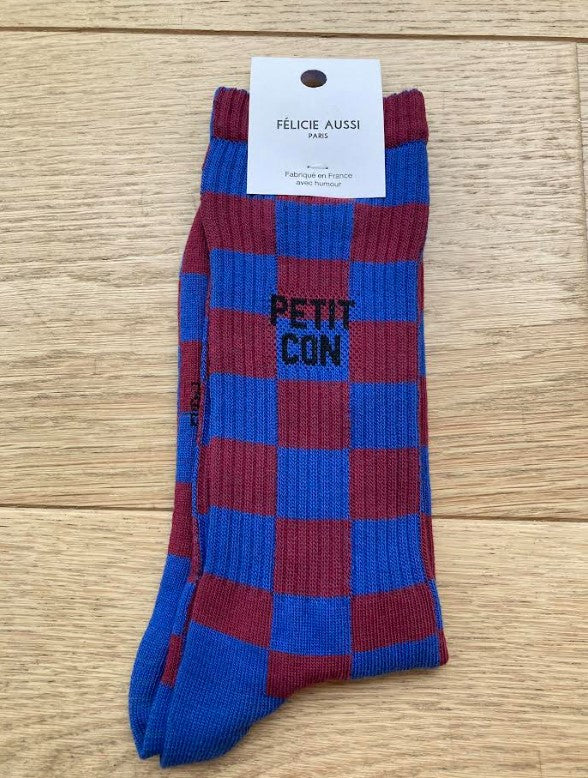 Chaussettes - Petit con - damier bleu prune - 40/45