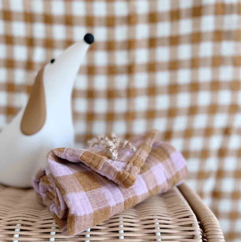 Foulard Bianca - Vichy - Caramel / Mauve