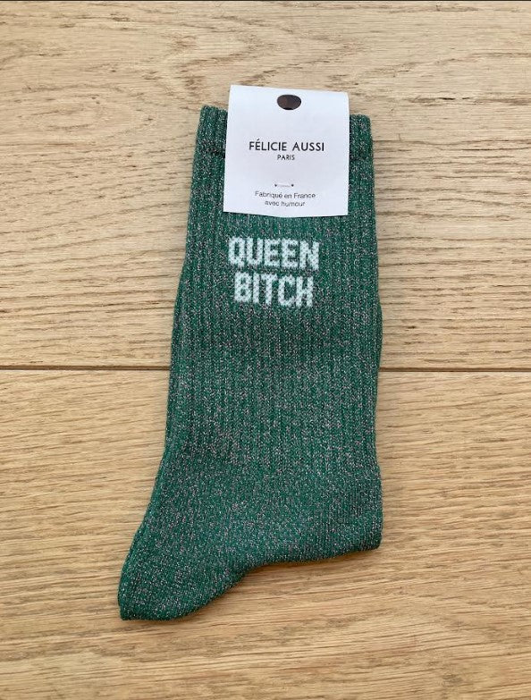 Chaussettes - Queen Bitch - paillettes aventurine - 36/40