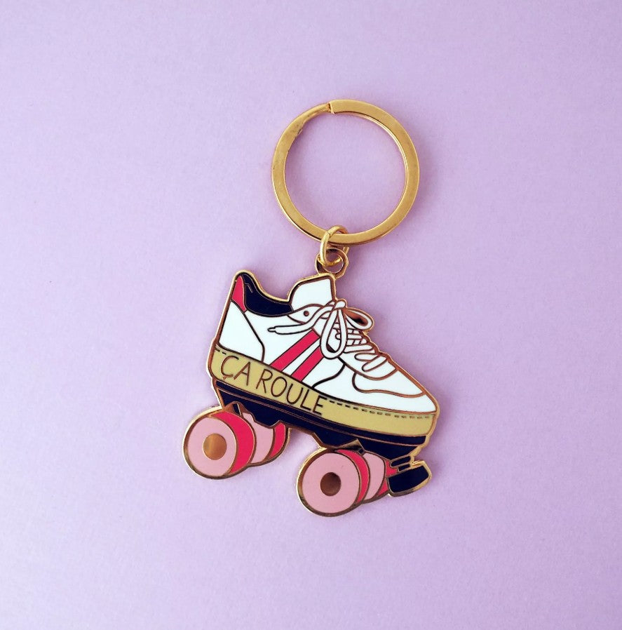 Porte-clés émaillé - Roller "Ça roule"