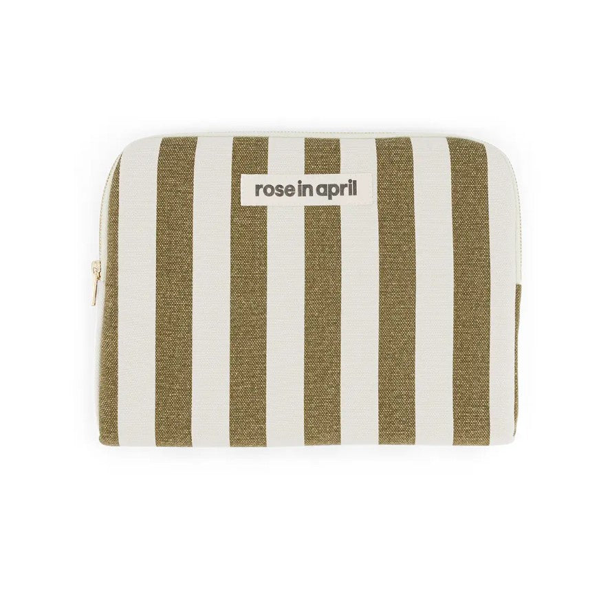 Pochette iPad Anouk - Rayures - Olive / greige