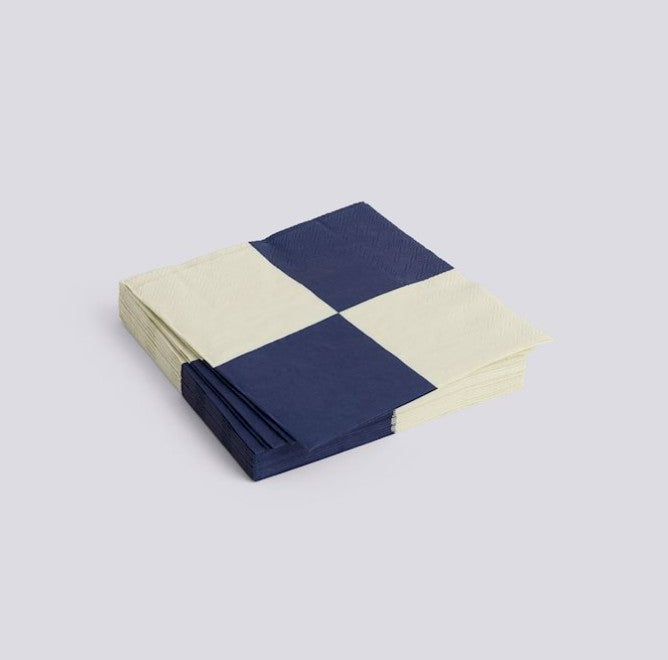 Serviettes en papier - PATTERN - carreaux L - blanc cassé et bleu foncé