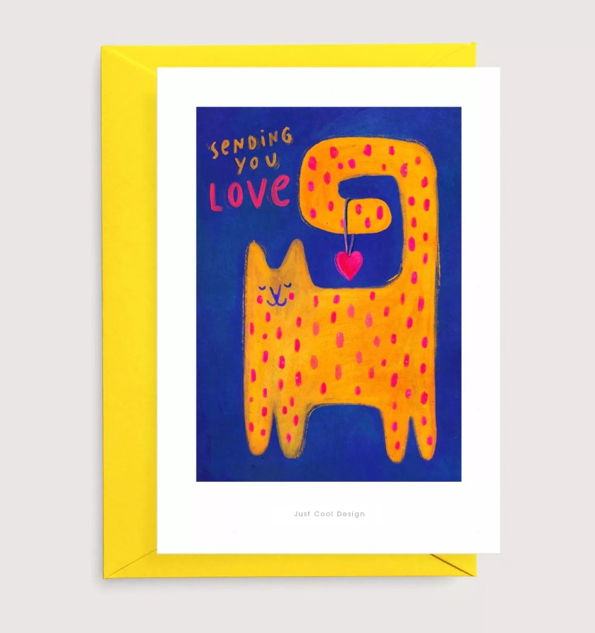 Carte postale avec enveloppe - Chat <3