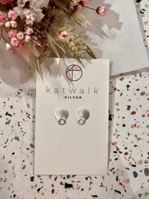 Boucles d'oreilles - argent - pastille lisse et petit cercle superposés