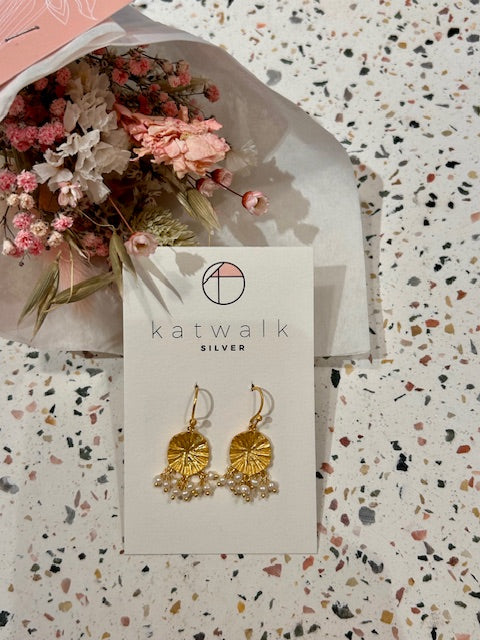 Boucles d'oreilles - or - grande rosace 9 pierres blanches