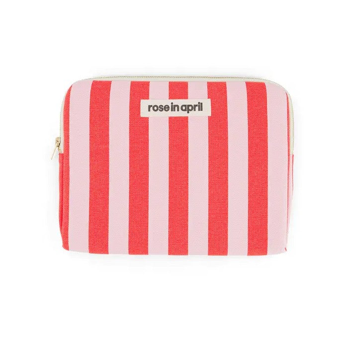 Pochette iPad Anouk - Rayures - Tomato / candy pink