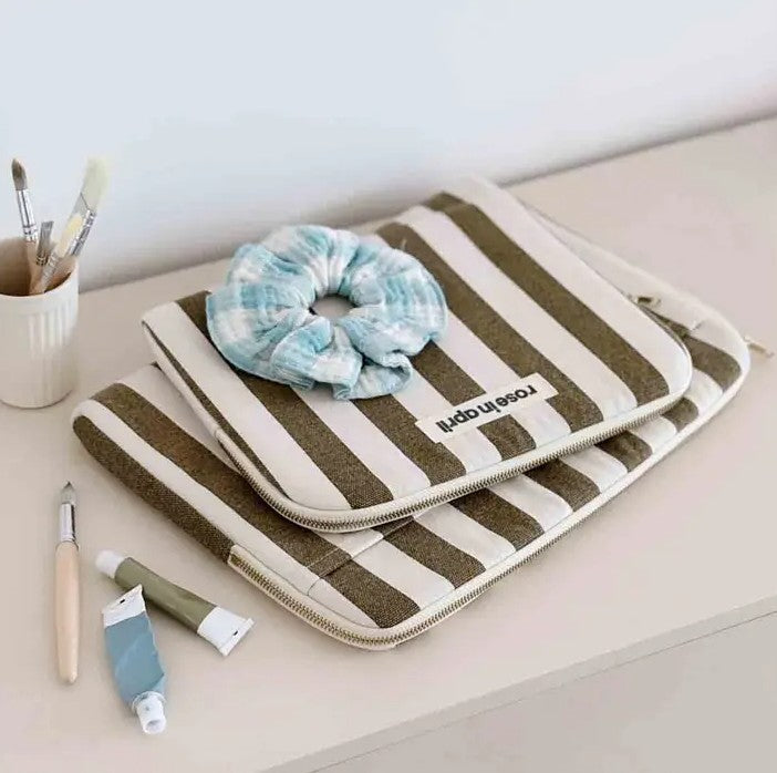 Pochette d'ordinateur Octave 13"/14" - Rayures - Olive / greige