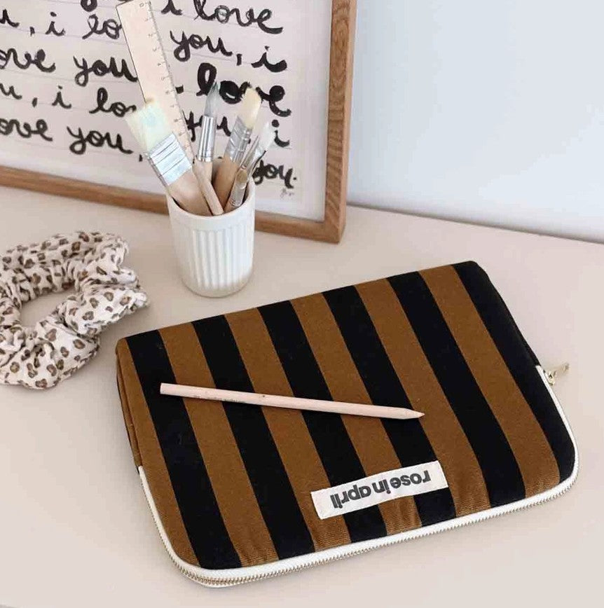Pochette iPad Anouk - Rayures - Noir / cumin