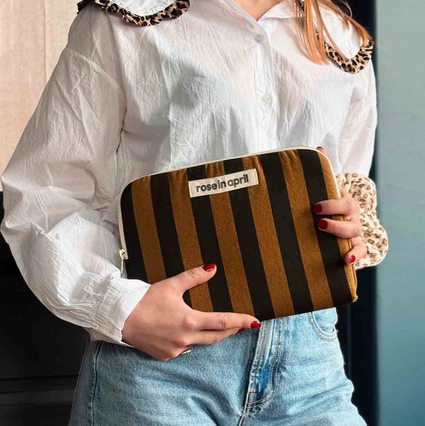 Pochette iPad Anouk - Rayures - Noir / cumin