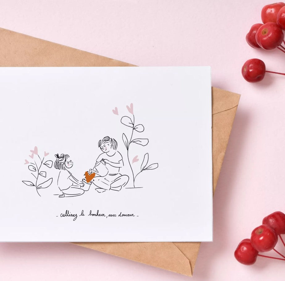 Carte enveloppe - Cultivez le bonheur avec douceur - fille
