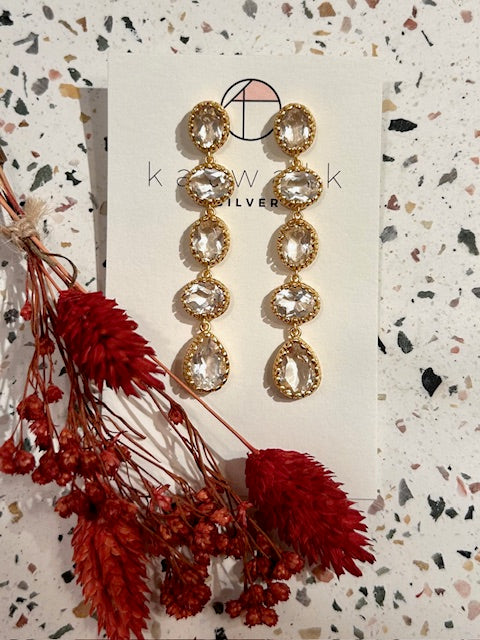 Boucles d'oreilles - messing - longues pierres ornées blanches