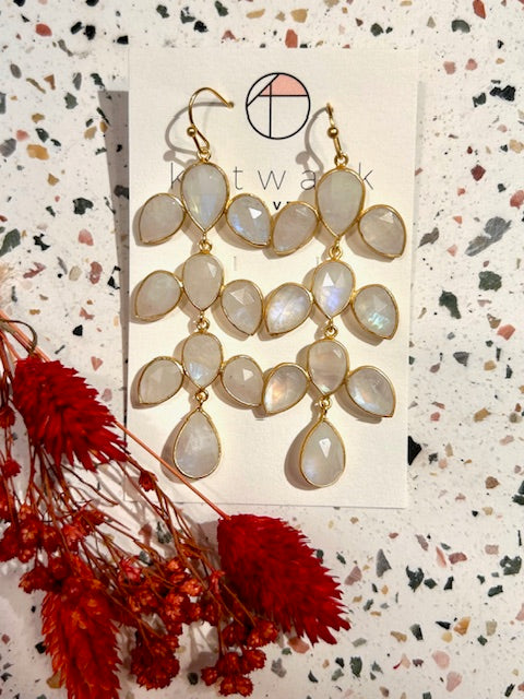 Boucles d'oreilles - messing - longues et larges pierres blanches
