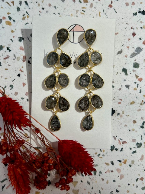 Boucles d'oreilles - messing - longues pierres grises