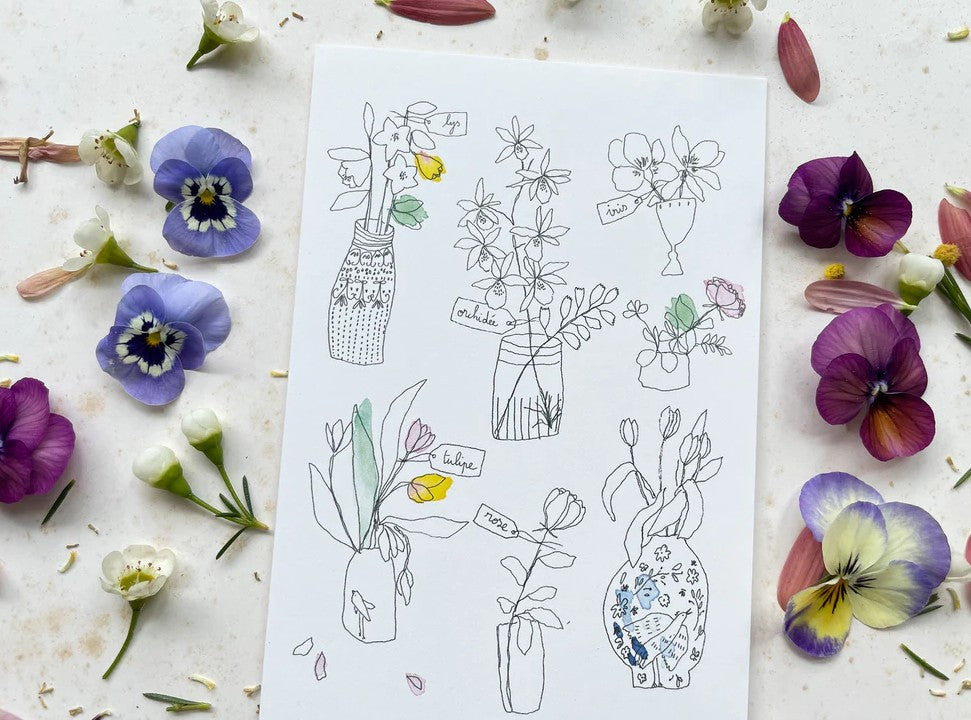 Carte Postale Double - Vases de fleurs