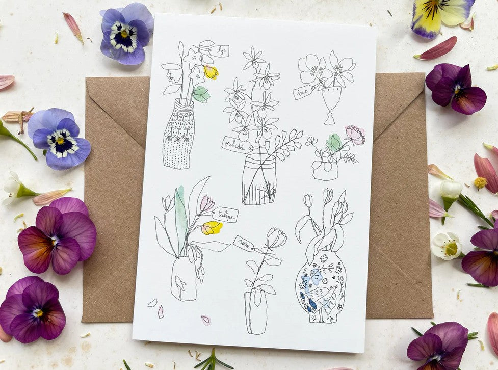 Carte Postale Double - Vases de fleurs