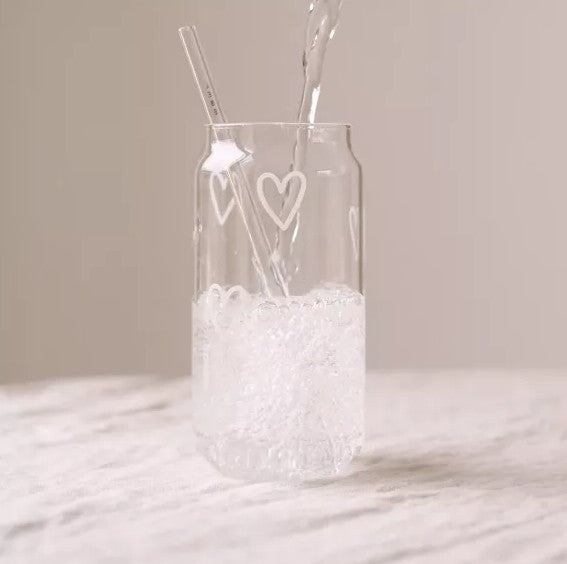 Verre "cannette" - petits coeurs blanc