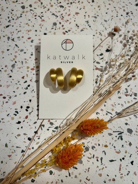 Boucles d'oreilles - messing - double créole épaisse rayée/lisse