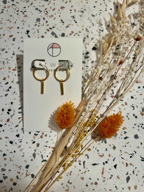 Boucles d'oreilles - or - créole + breloque rectangle