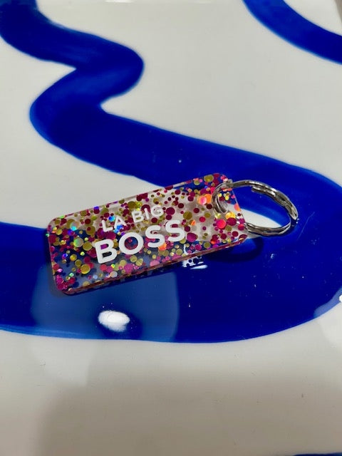 Porte clés à paillettes - La big boss - Fuchsia/or