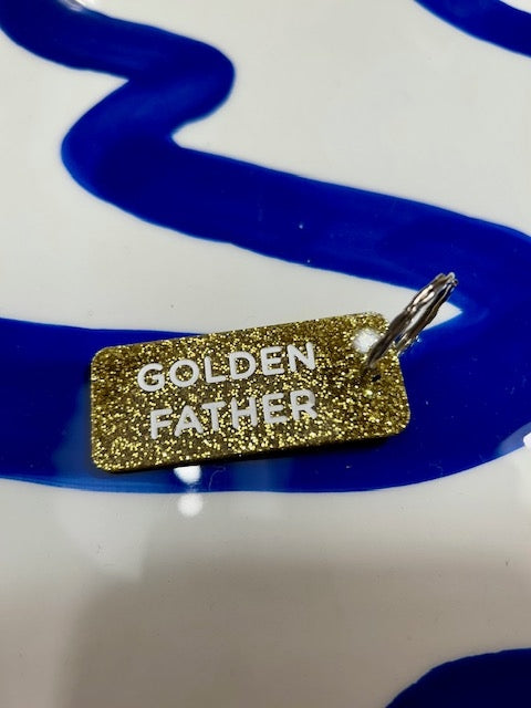 Porte clés à paillettes - Golden father - Or